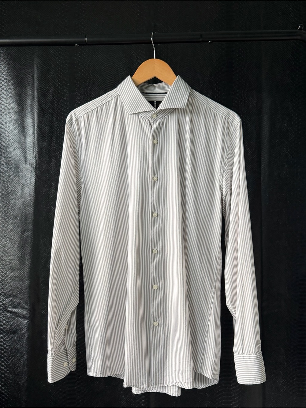 BOSS Hugo Boss Performance Slim Fit Dress Shirt Gray White Stripe Men’s Size XL